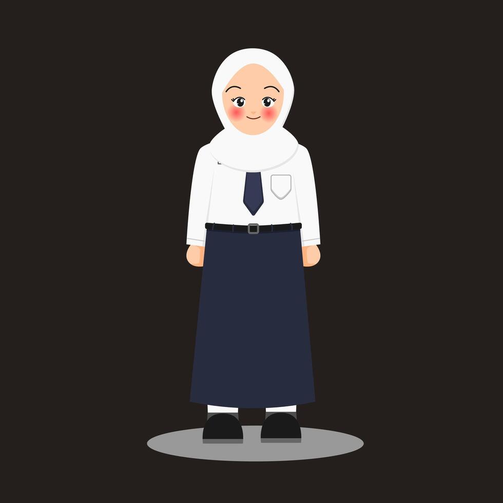 cartoon of muslim girl wearing indonesian junior high school uniform vector