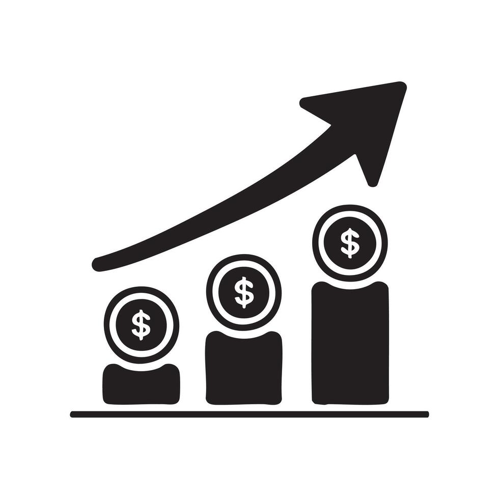 increase money growth icon, progress marketing, thin silhouette symbol on white background vector