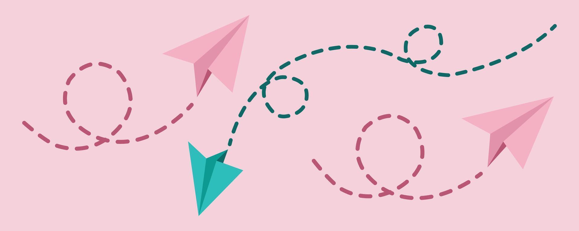 Pink and Green Paper Plane for Travel on Soft Pink Background vector