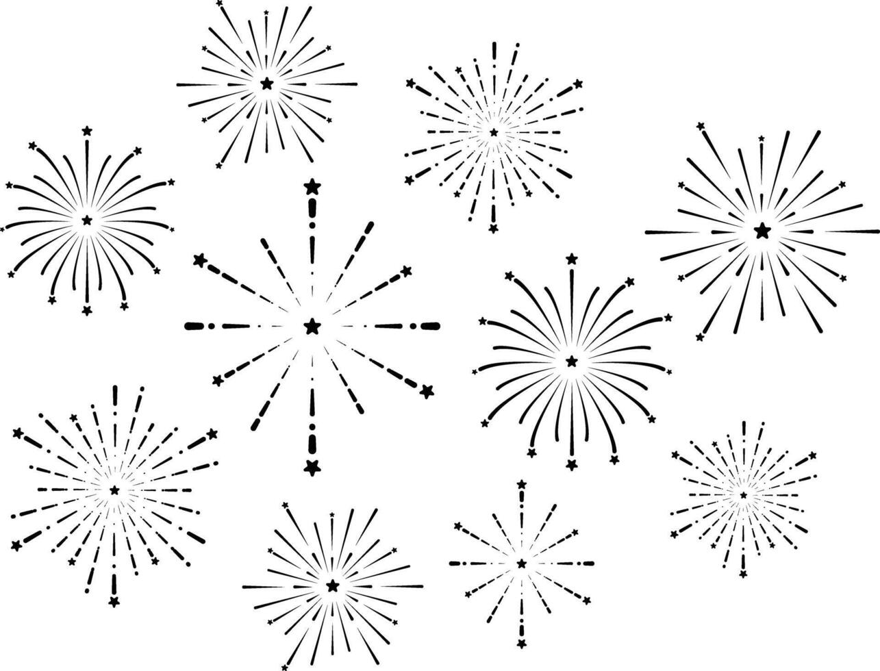 Black Firework Star Icon Collection with White Background vector