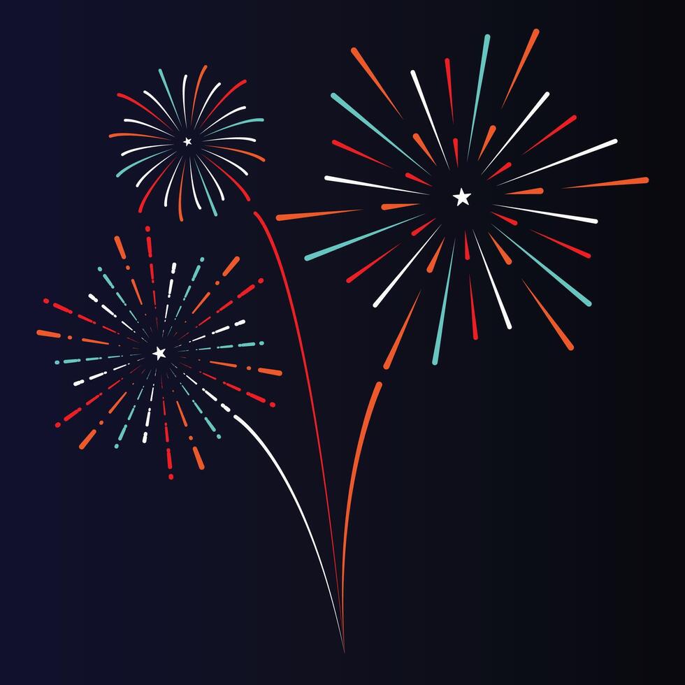 Abstract Colorful Firework Icon Collection with Dark Blue Background vector