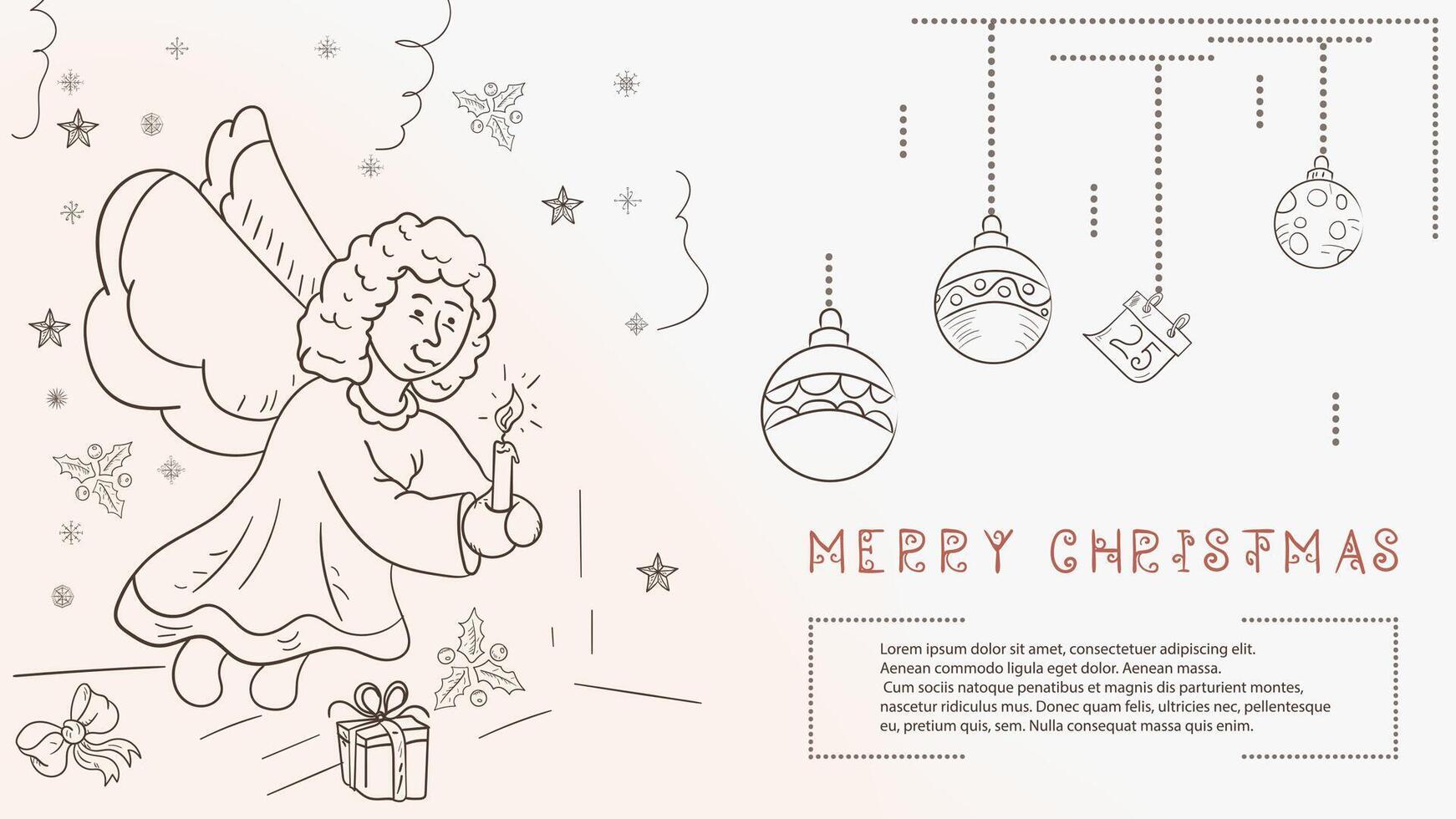 Christmas contour illustration in the style of childres doodles with the text Lorem Ipsum a Christmas angel holding a candle vector