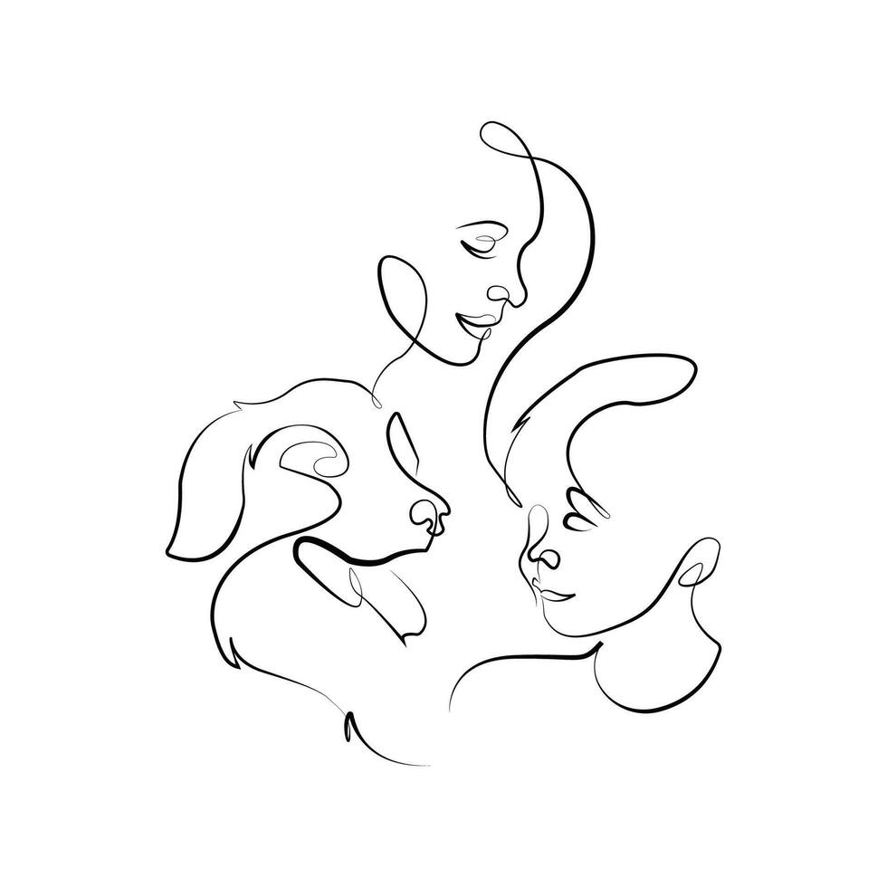 man woman with dog line art vector
