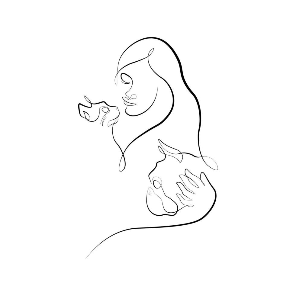 woman with cat line art vector