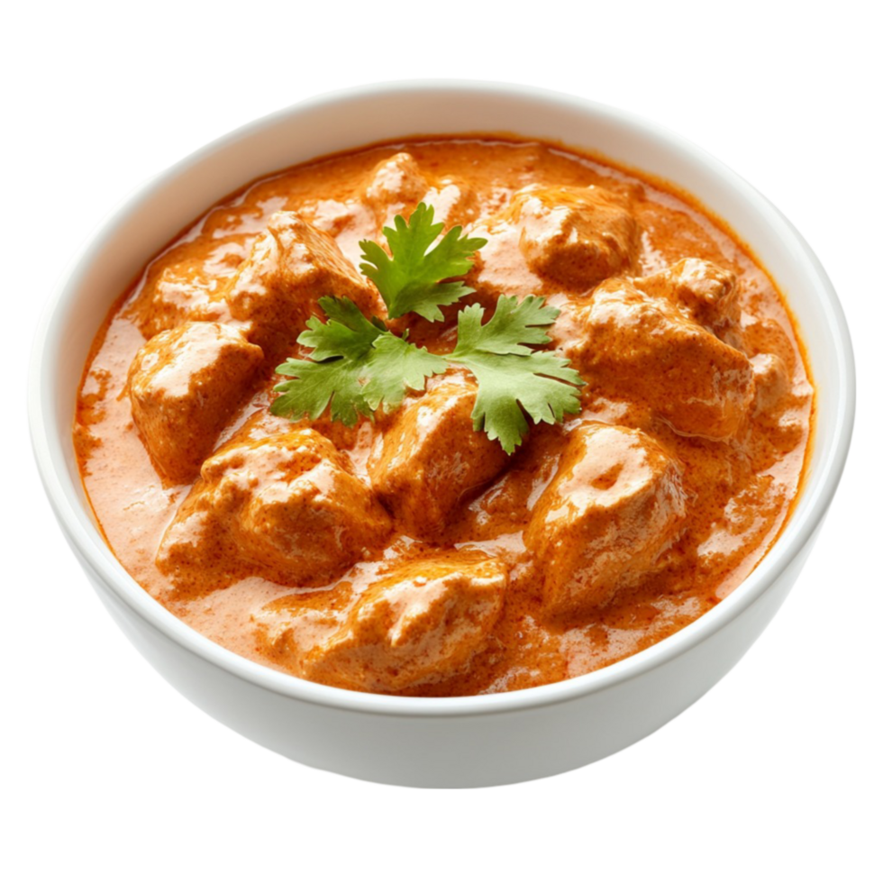 Bowl of Chicken Curry Garnished with Cilantro png