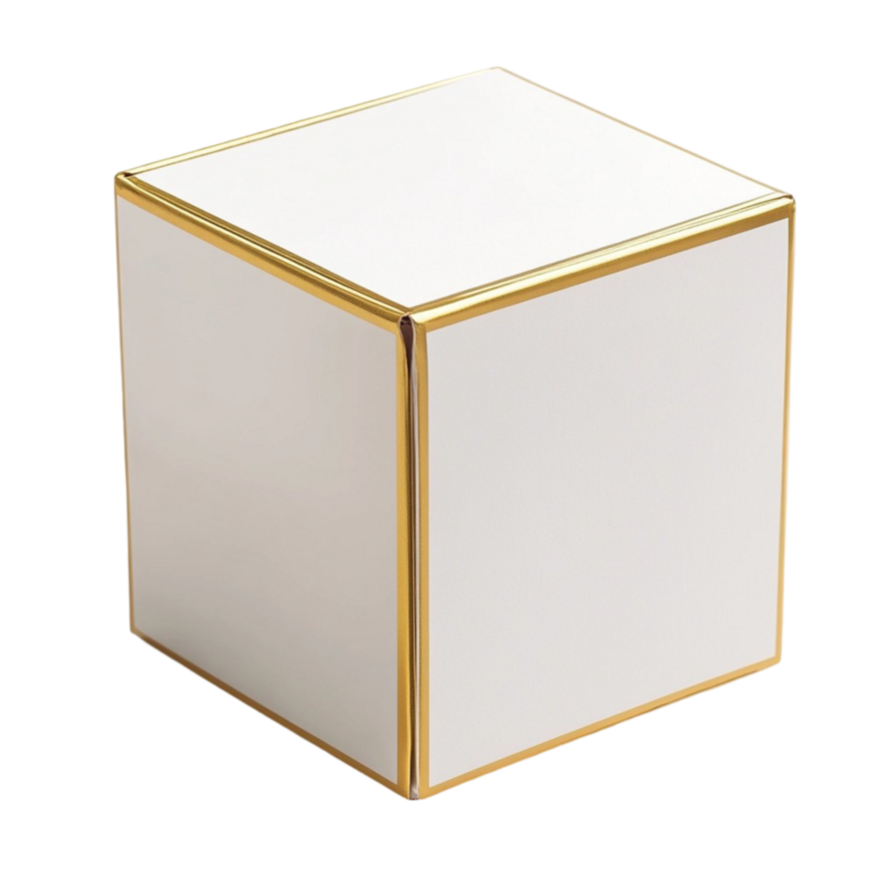 White and Gold Cube with Gold Trim png