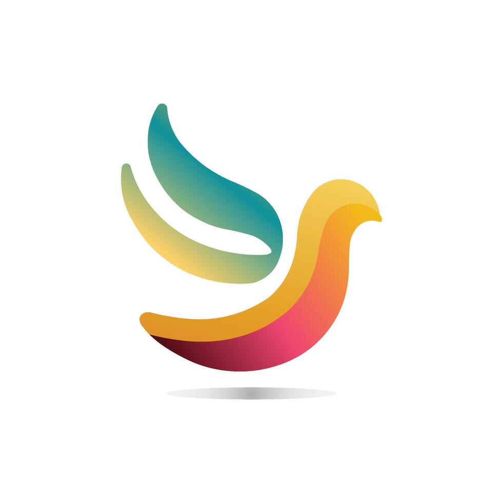Stylized bird dove logo, colorful gradient wings, abstract shape, minimalist design vector