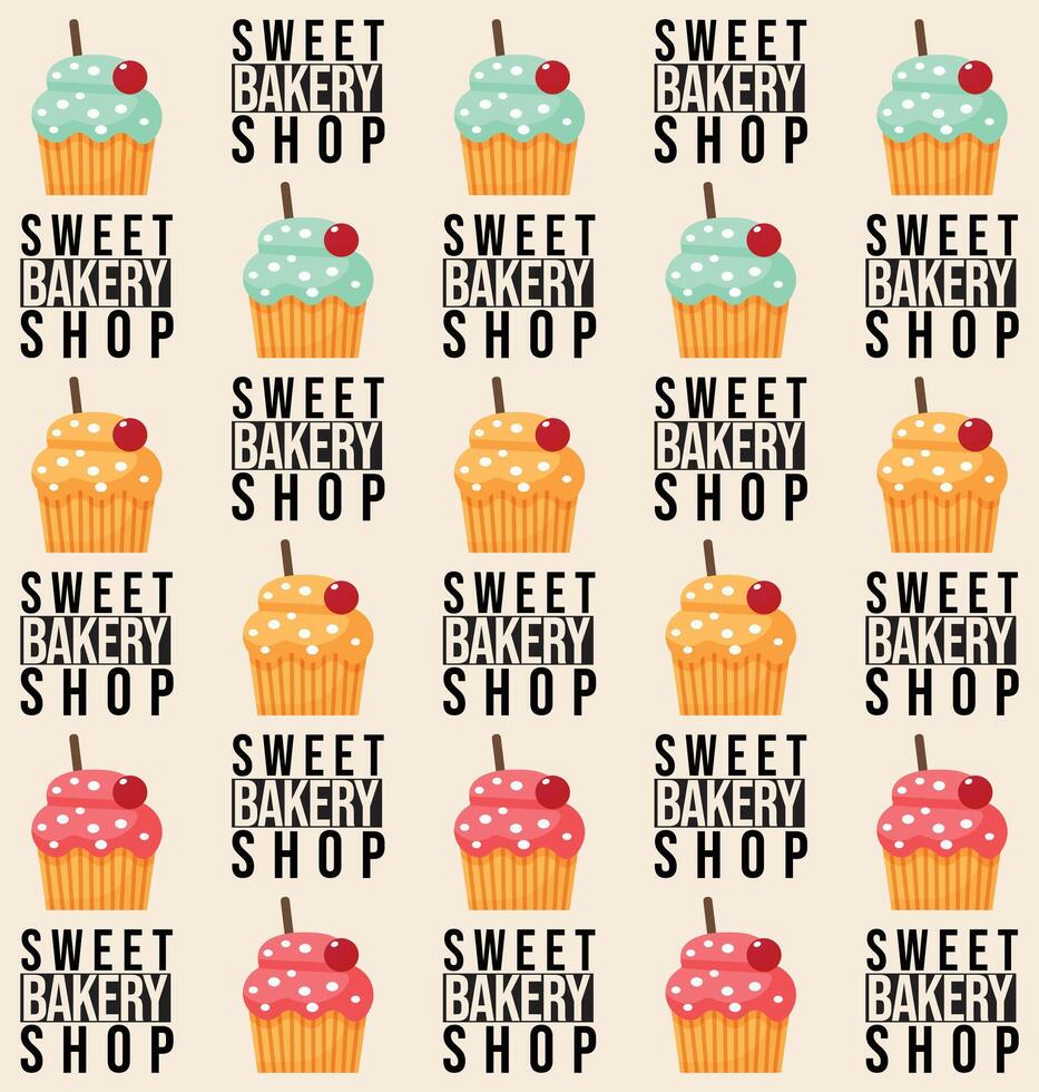 seamless pattern with cupcakes for sweet bakery shop flat illustration vector
