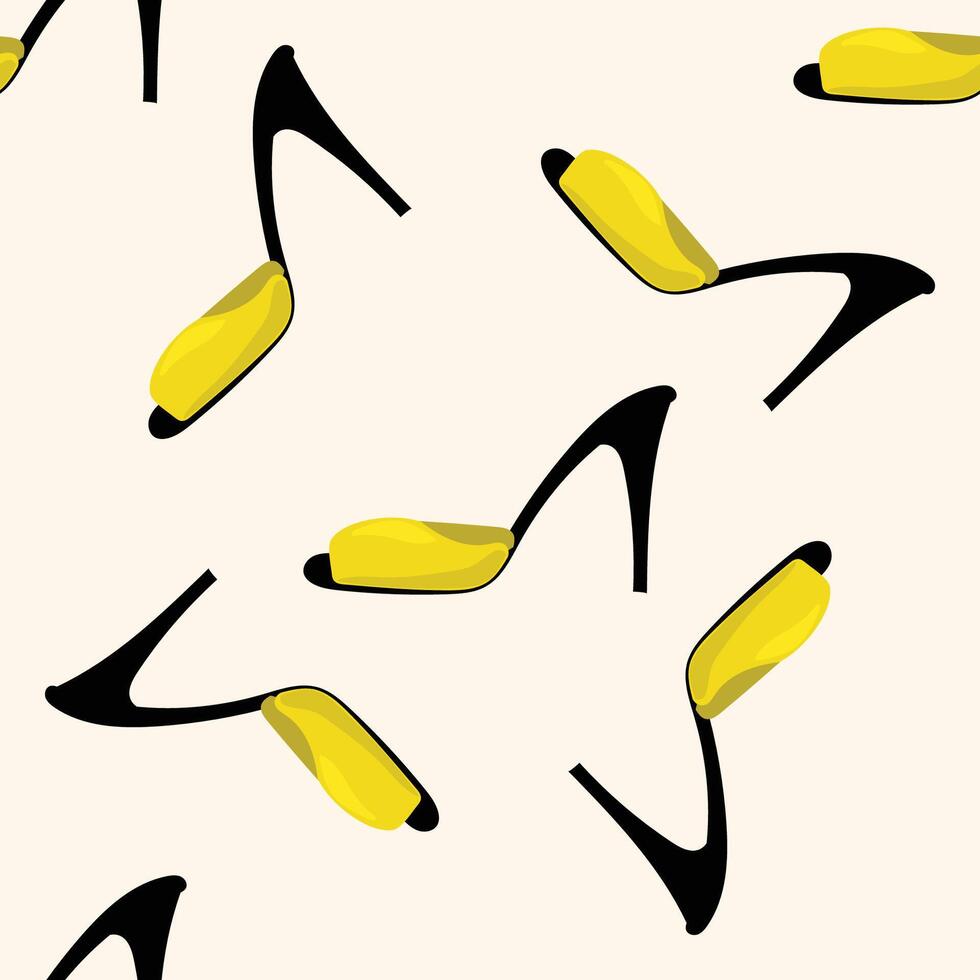 Yellow High Heels Woman Shoe Seamless Pattern background. Textile Fabric Swatch Template. Modern Fashionable Print. vector