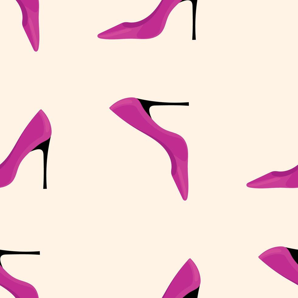 High Heels Woman Purple Shoe Seamless Pattern background. Textile Fabric Swatch Template. Modern Fashionable Print. vector