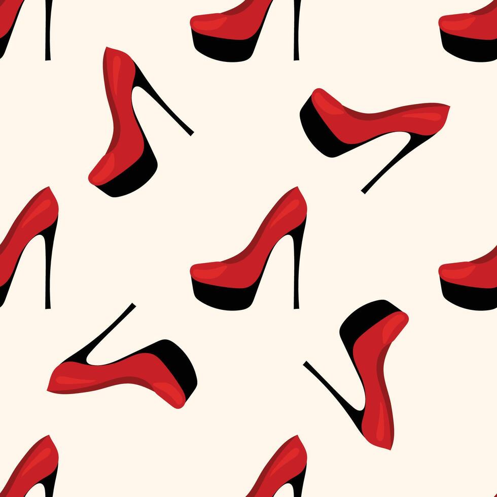 Red High Heels Woman Shoe Seamless Pattern background. Textile Fabric Swatch Template. Modern Fashionable Print. vector