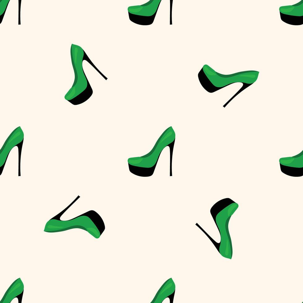 Green Woman High Heels Shoe Seamless Pattern background. Textile Fabric Swatch Template. Modern Fashionable Print. vector