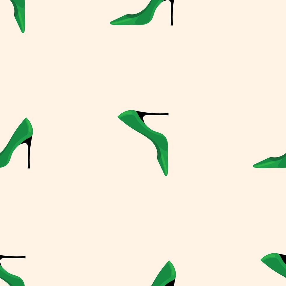 High Heels Woman Shoe Seamless Pattern background. Textile Fabric Swatch Template. Green Modern Fashionable Print. vector