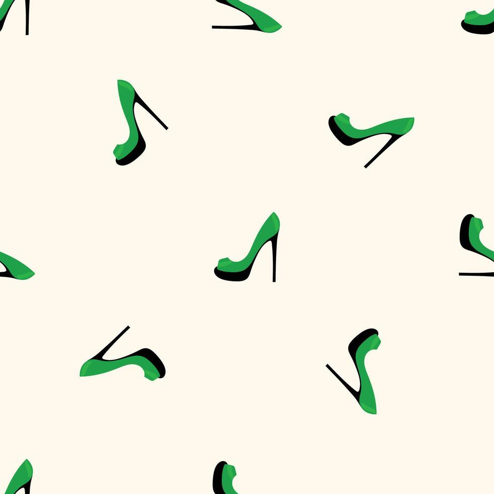 High Heels Green Shoe Seamless Pattern background. Textile Fabric Swatch Template. Modern Fashionable Print. vector