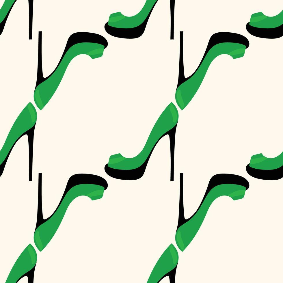 Green and Black High Heels Woman Shoe Seamless Pattern background. Textile Fabric Swatch Template. Modern Fashionable Print. vector