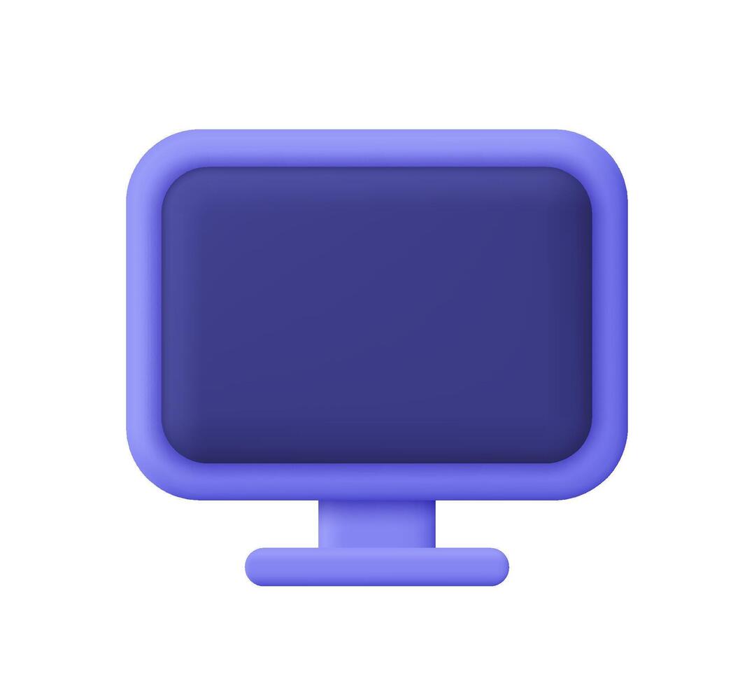 Computer monitor. PC desktop display. 3d icon. Cartoon minimal style. vector