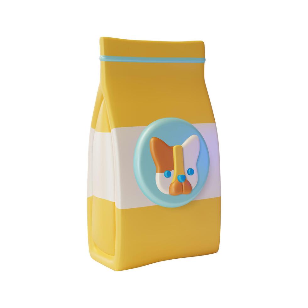 3d Dog Food Product Paper Bag Package Pet Concept Cartoon Design Style. vector