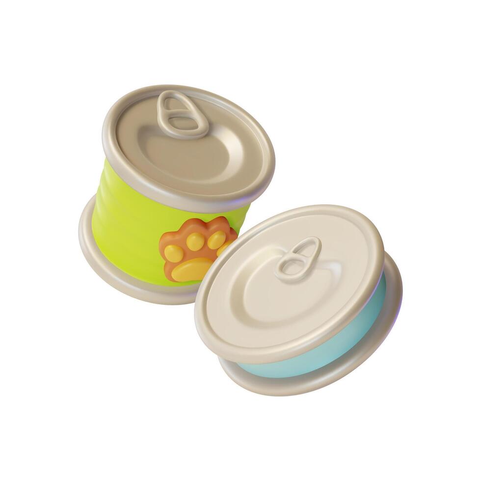 3d Dog and Cat Canned Food Pet Concept Cartoon Design Style. vector