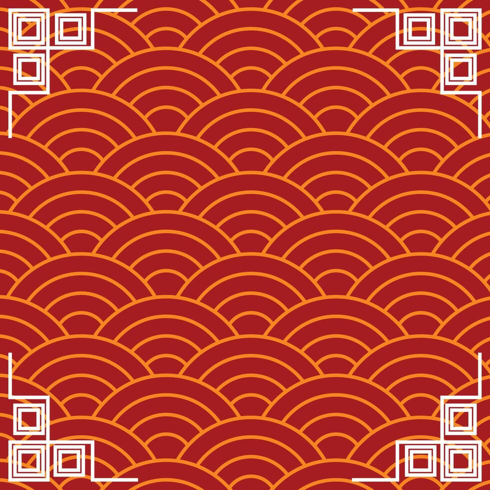 Elegant red banner with traditional Chinese wave design and decorative white corners. Chinese New Year vector