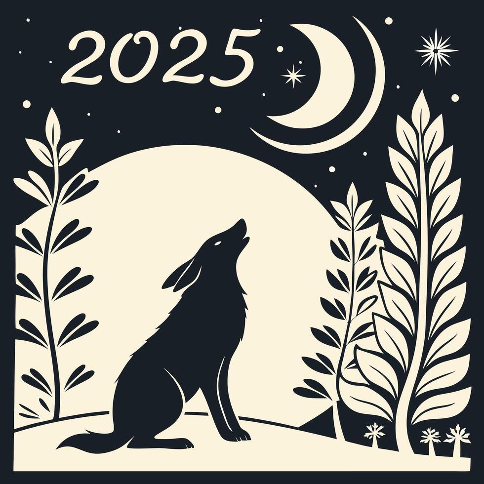 The Wolf Serenade to 2025 Illustration. vector