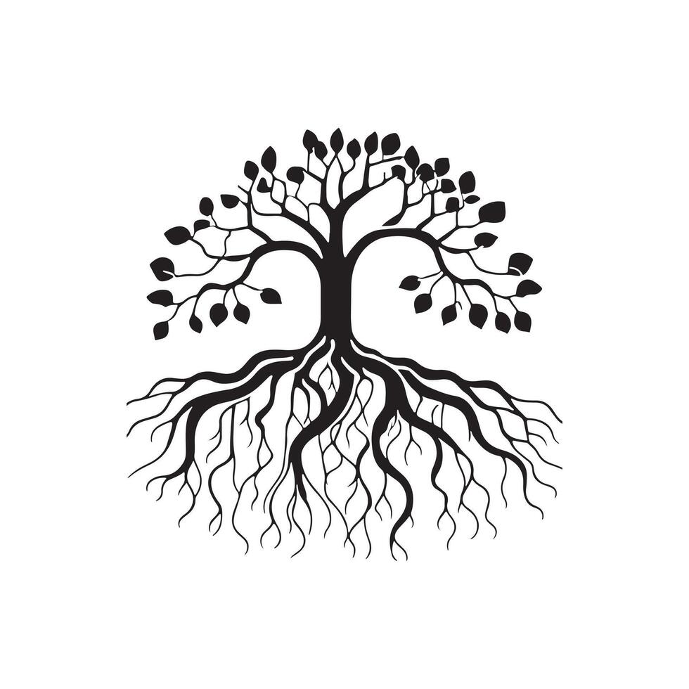 A Symbol of Growth, Strength, and Deep Roots Spreading into the Earth While Branches Reach Toward the Sky. vector