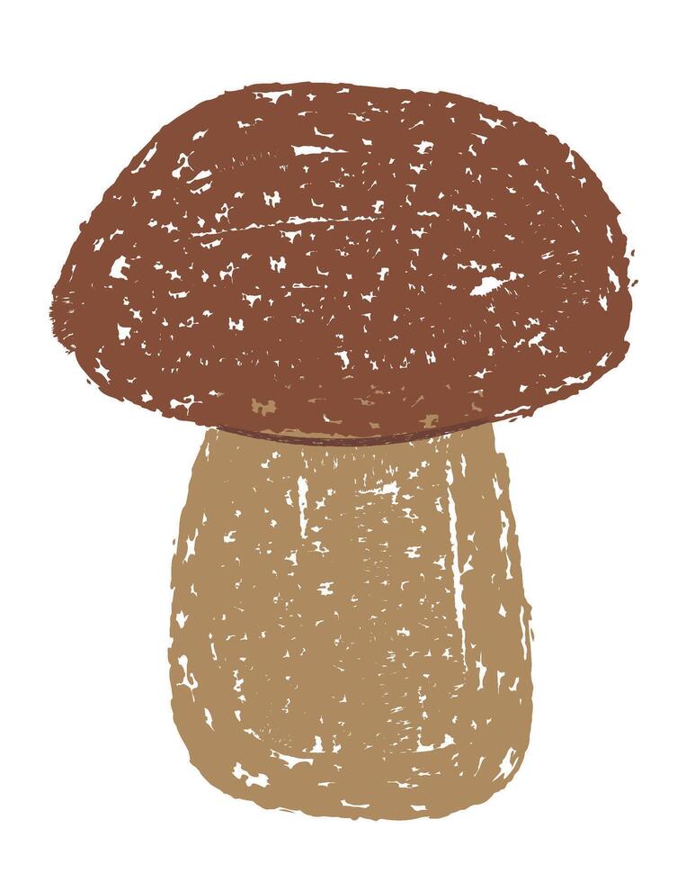 Autumn mushroom drawing in childlike style with pencil texture vector