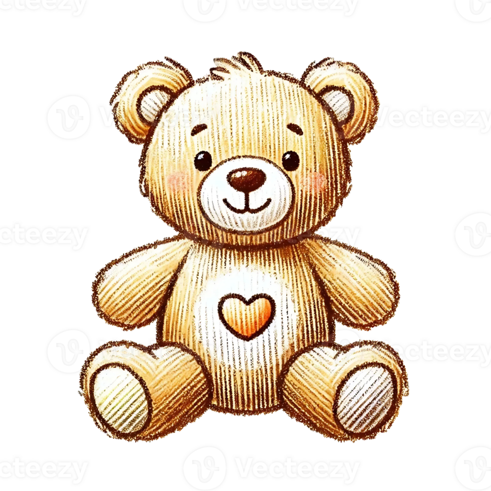 A drawing of a teddy bear with a heart png