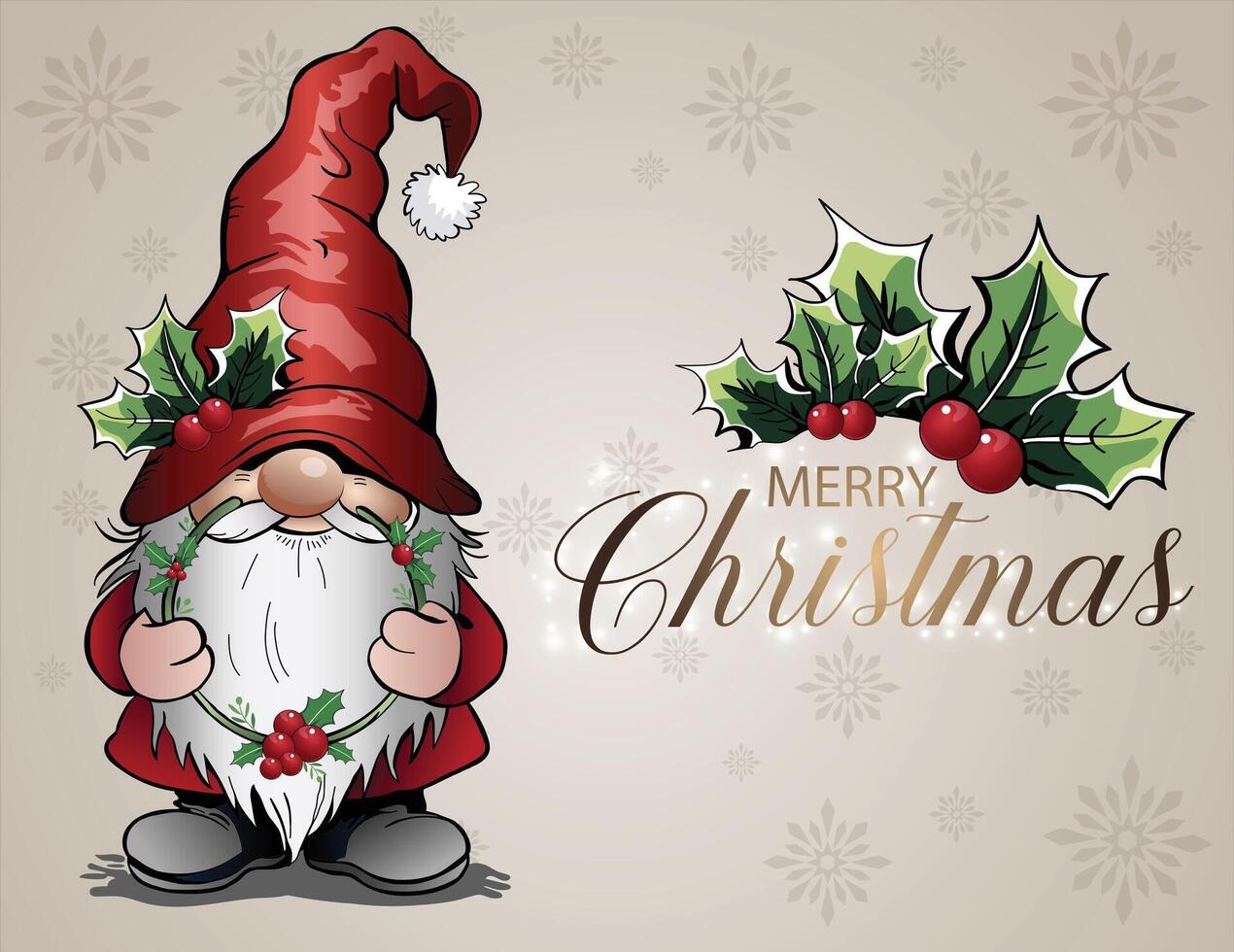 Holiday Xmas gnome cartoon character in red. vector