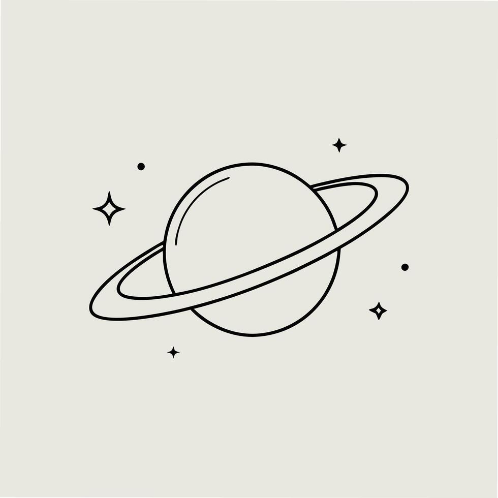Outline of a Planet Surrounded by Stars and Rings vector