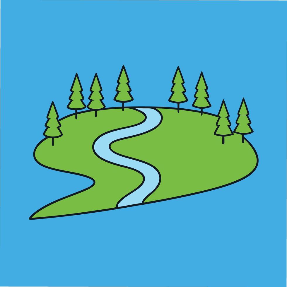 Serene Island Landscape Green Trees, Winding River, Nature Scene vector