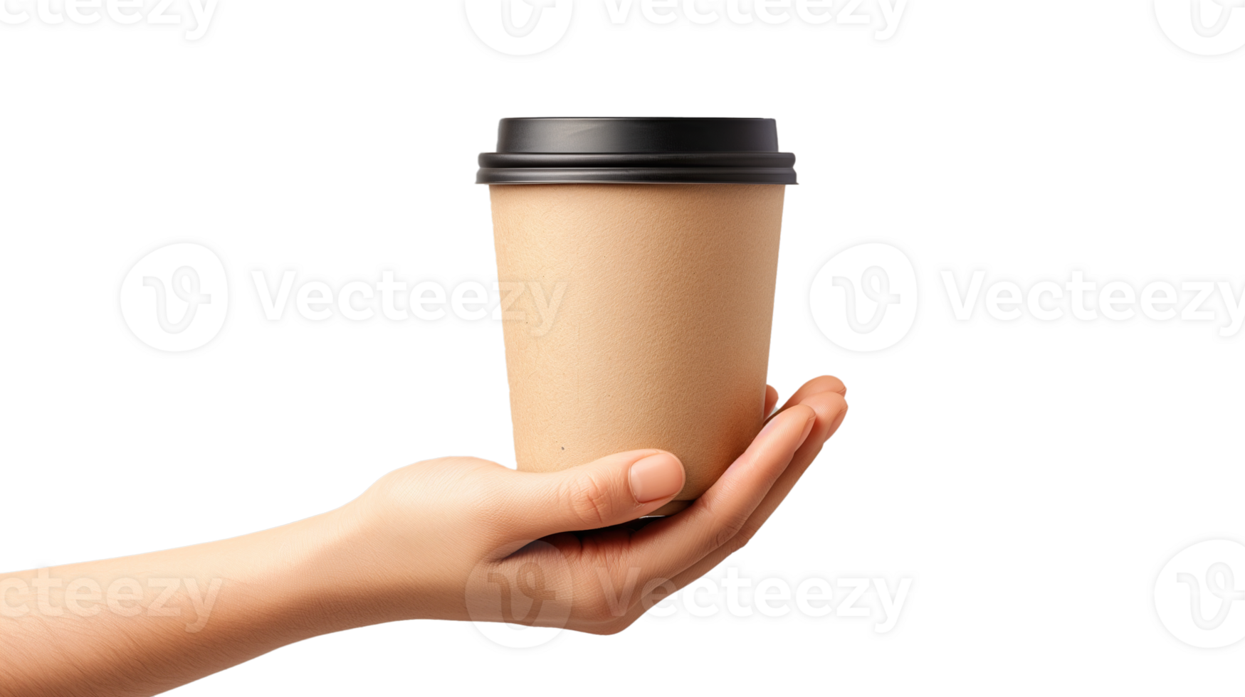 hand holding blank coffee paper cup, blooming on a transparency background png