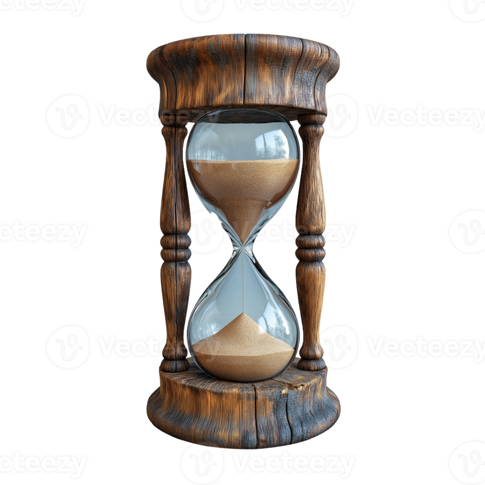A classic hourglass filled with sand marking the passage of time , isolated on a transparent background, FinishStrong2024 png