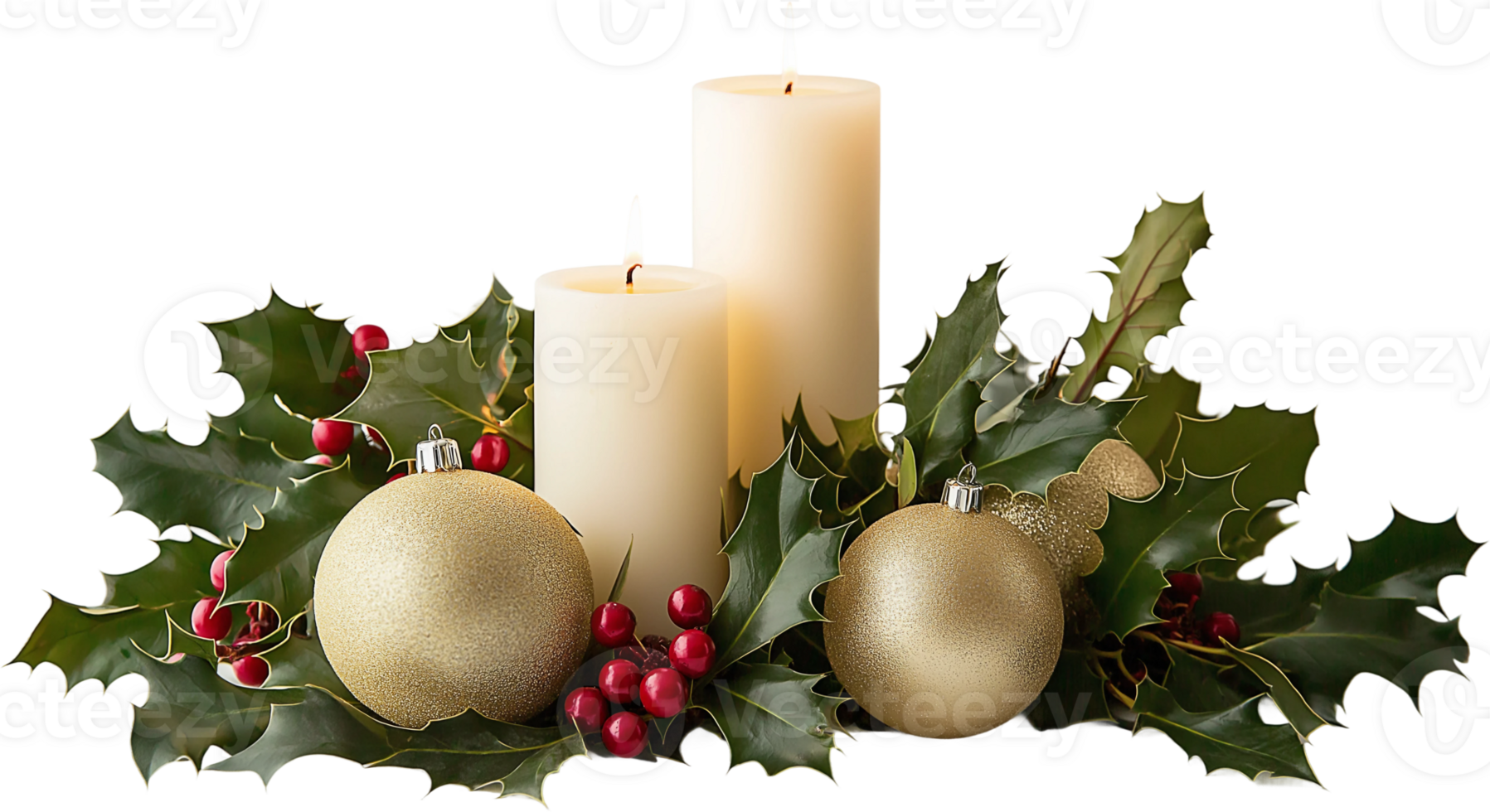 christmas candle with holly and berries png