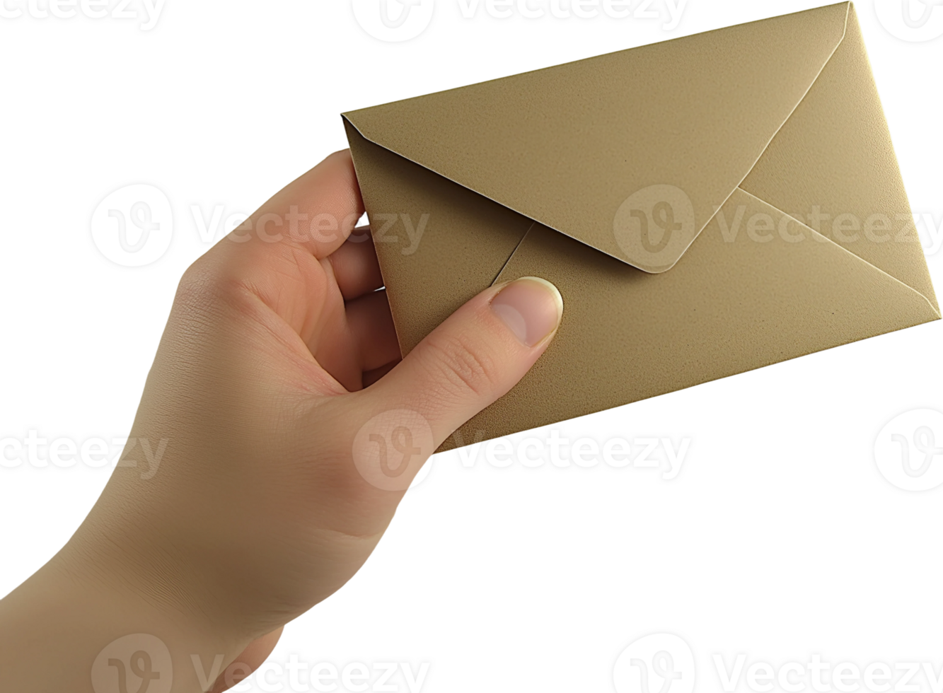 hand holding a gold envelope on transparent background png