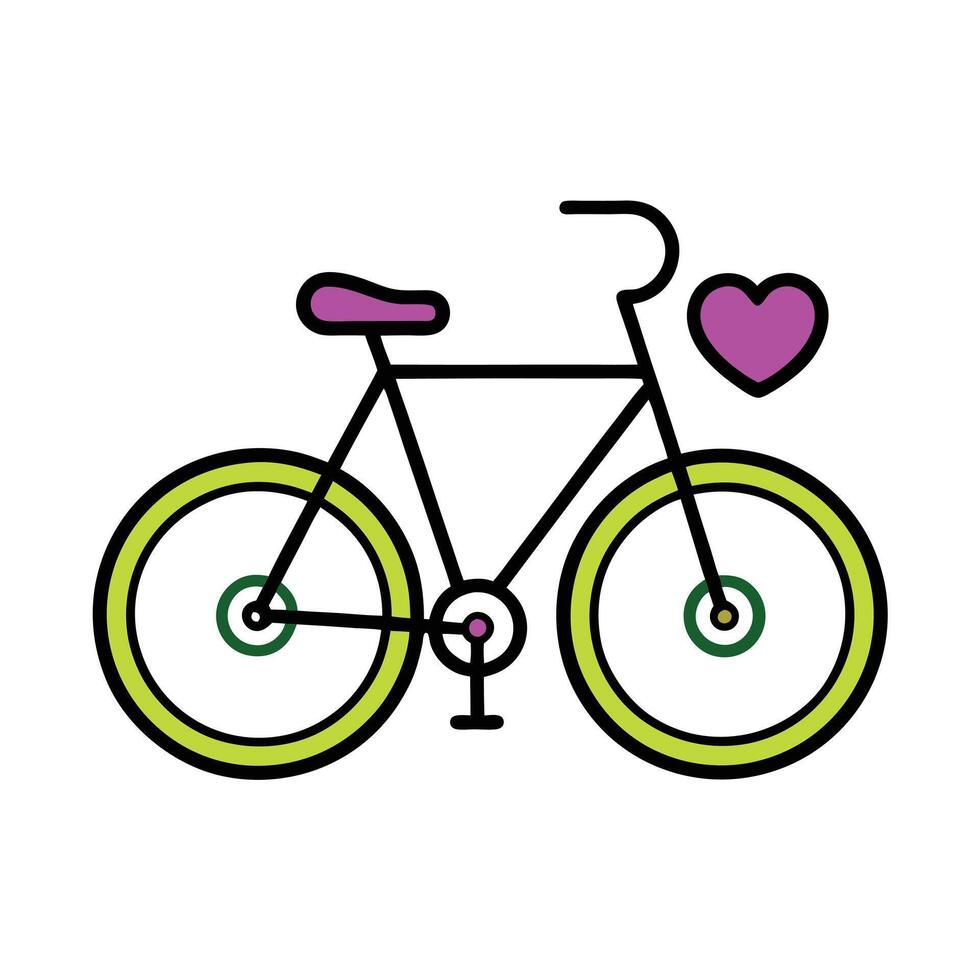 Bicycle with Heart-Shaped Wheels Outline Design vector