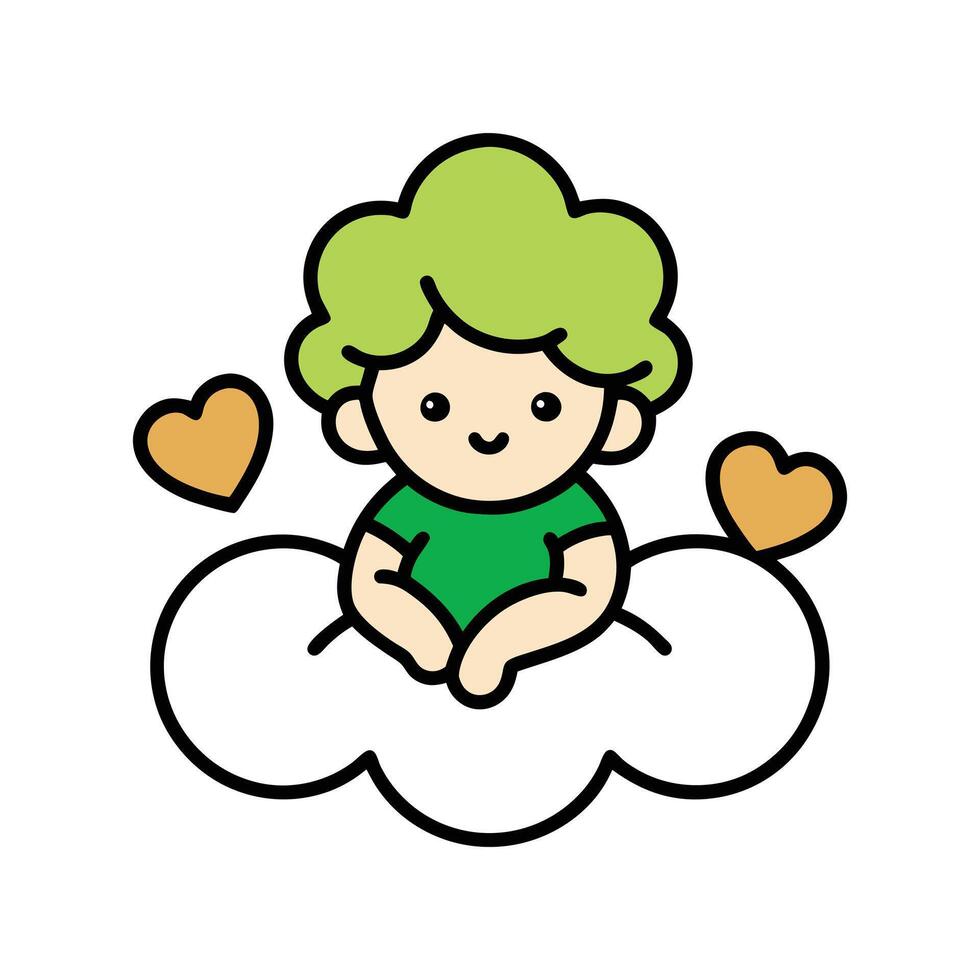 Cherub on Cloud Outline Design vector