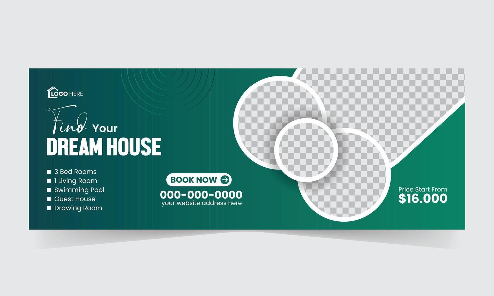 Real estate social media cover and web banner template for real estate business, timeline cover vector