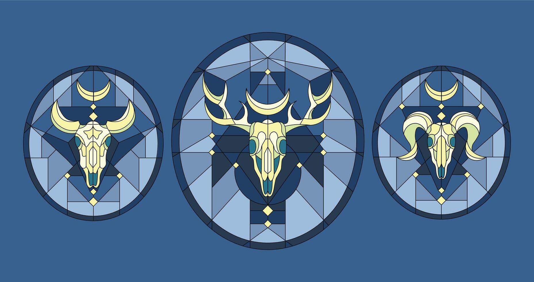 stained glass skulls set vector