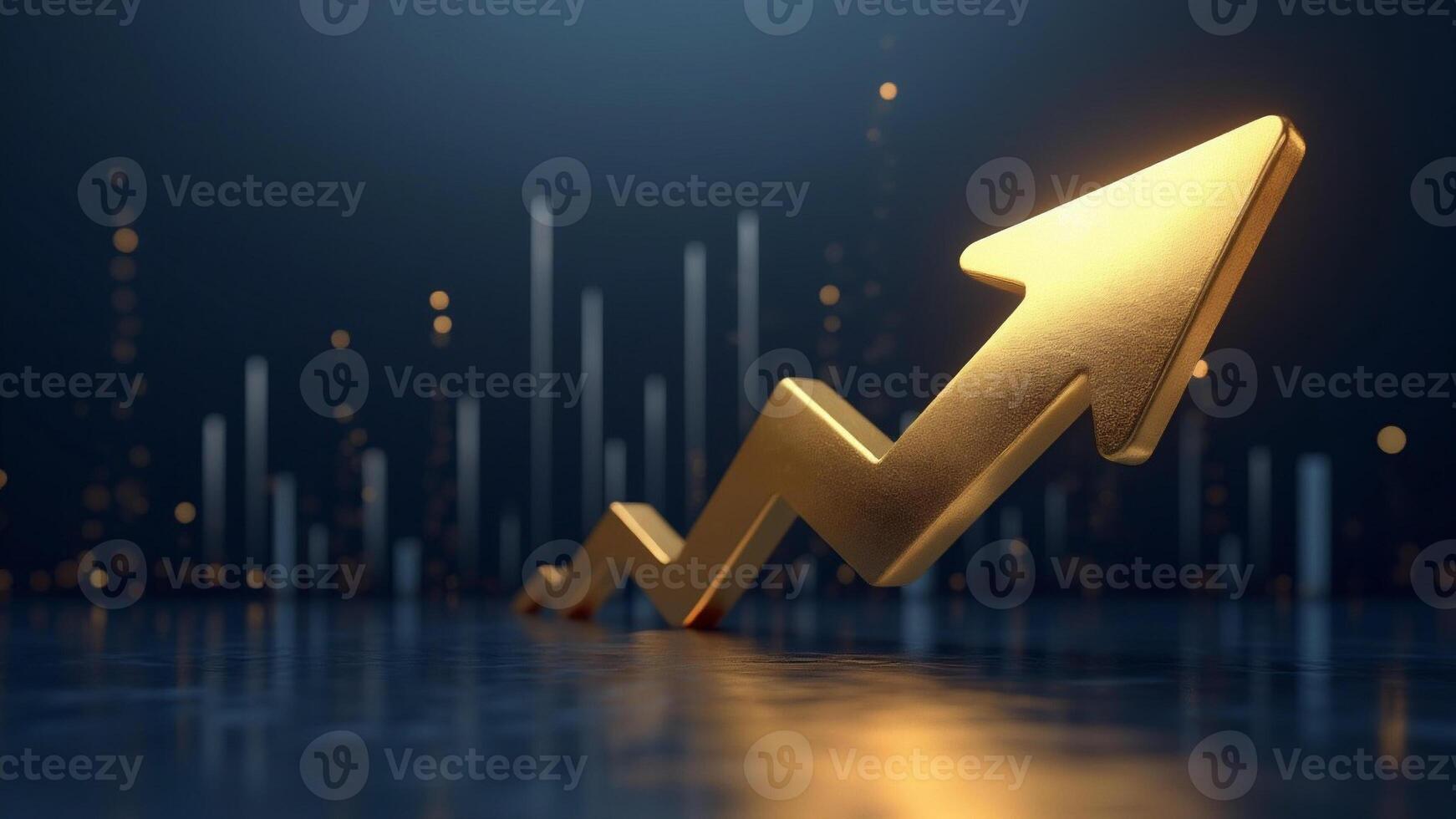 A golden arrow with a zigzag pattern points upward, symbolizing growth or success photo