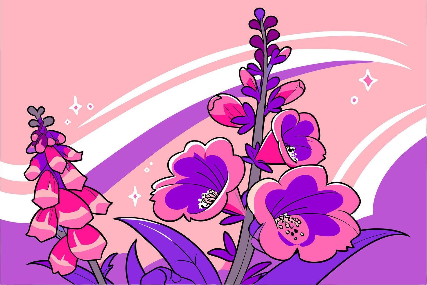 Pink Purple Flowers Illustration Whimsical Floral Design High Resolution Graphic. vector