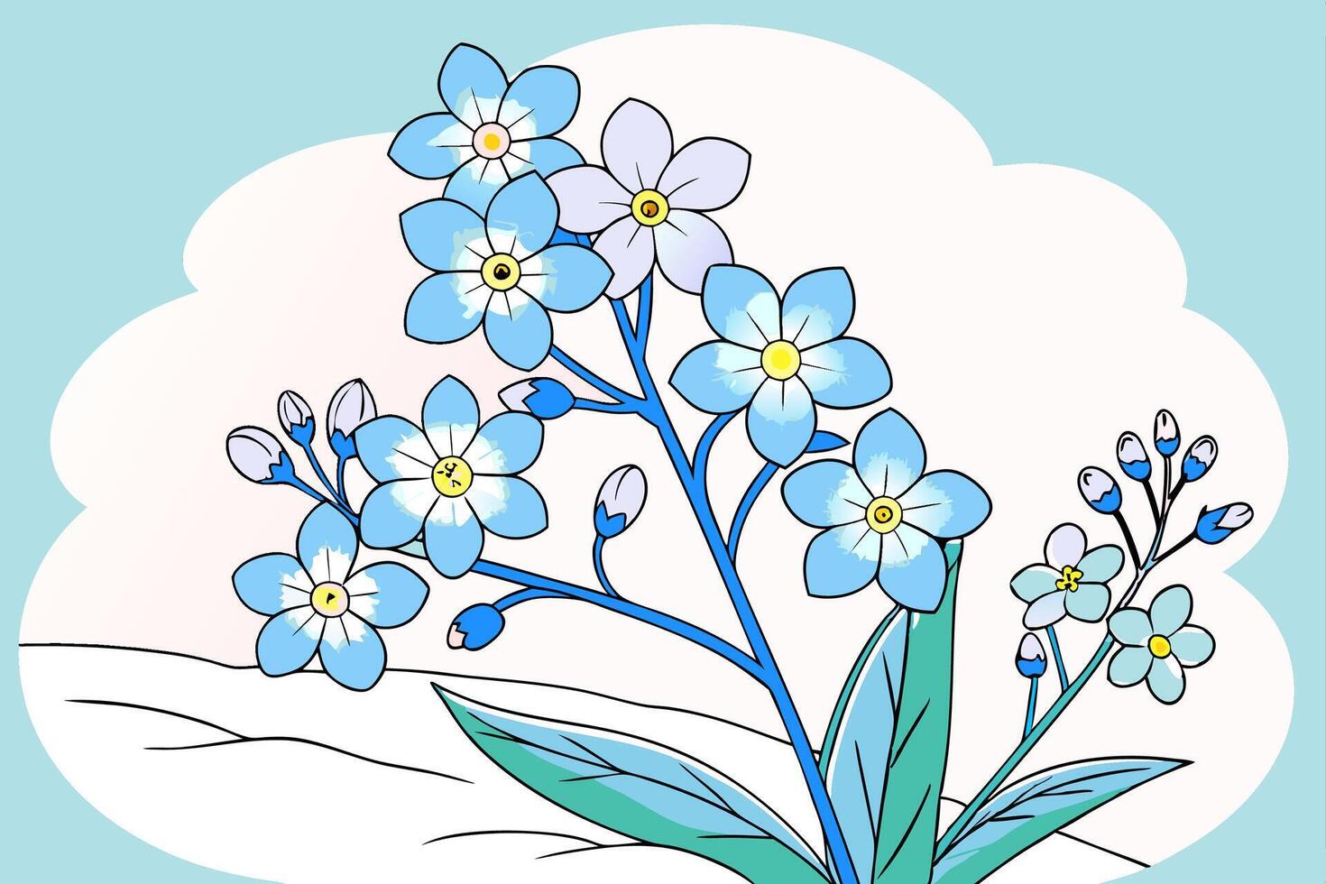 Cartoon Forget Me Nots Blue Flower Illustration Springtime Design Element. vector