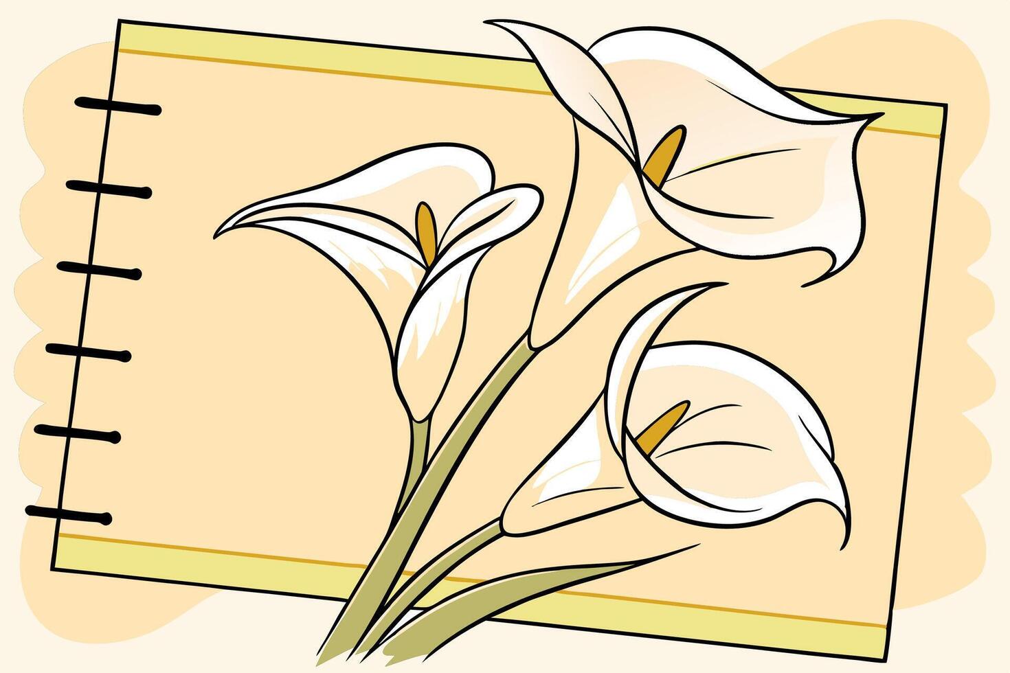 Cream Calla Lily Flower Illustration Elegant Line Art Design High Resolution Image. vector