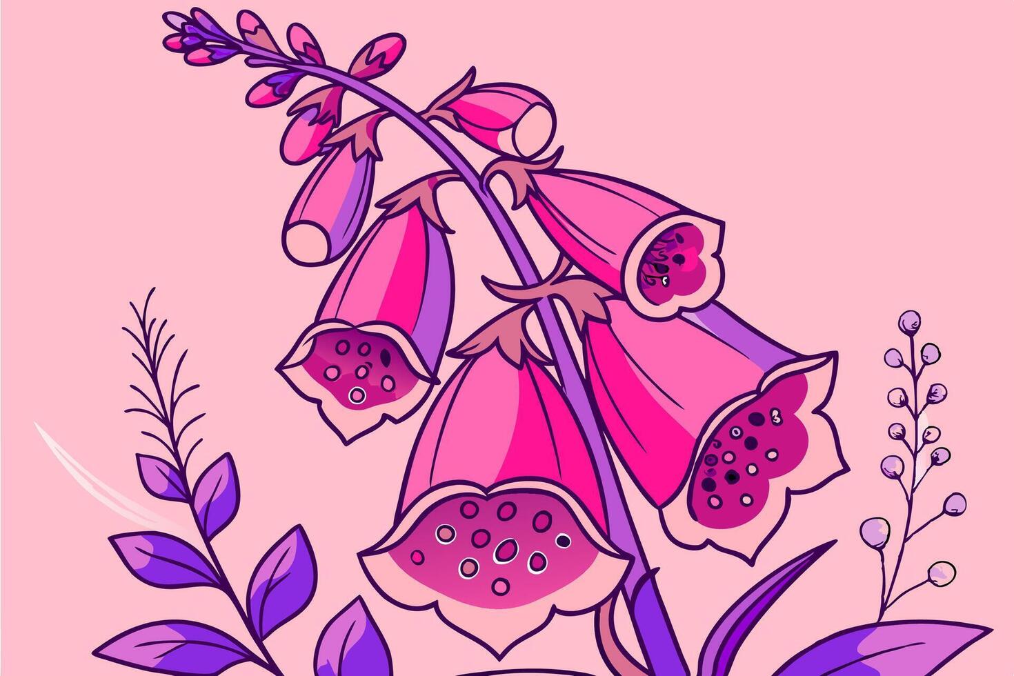 Professional Foxglove Flower Illustration Pink Purple Botanical Design High Resolution . vector