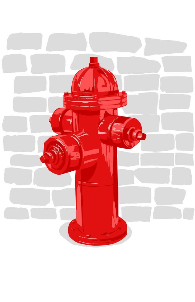 Red fire hydrant object with grey bricks wall background vector
