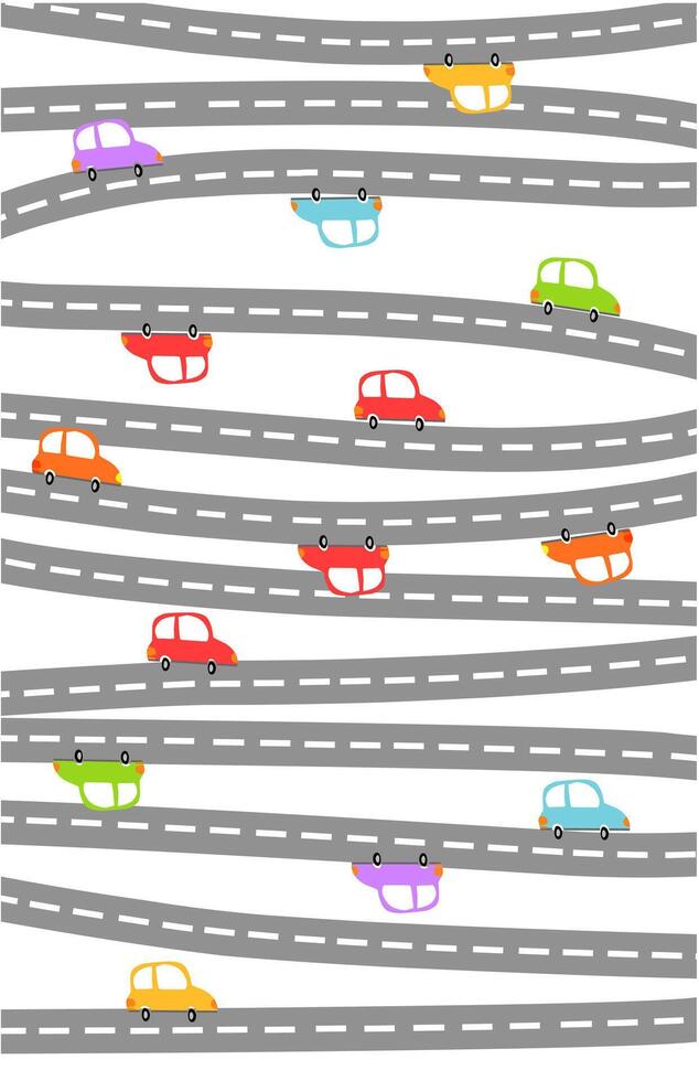 Cute Straight highway illustration with colorful cars vector