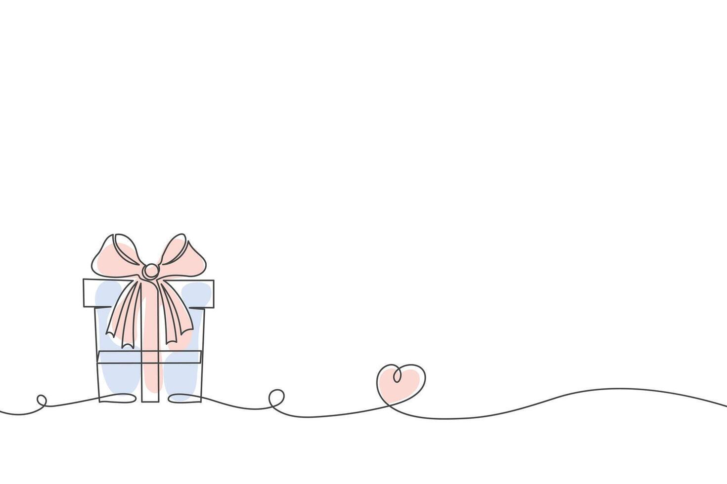 Continuous one line drawing of gift box with ribbon bow. Holiday illustration, greeting card vector