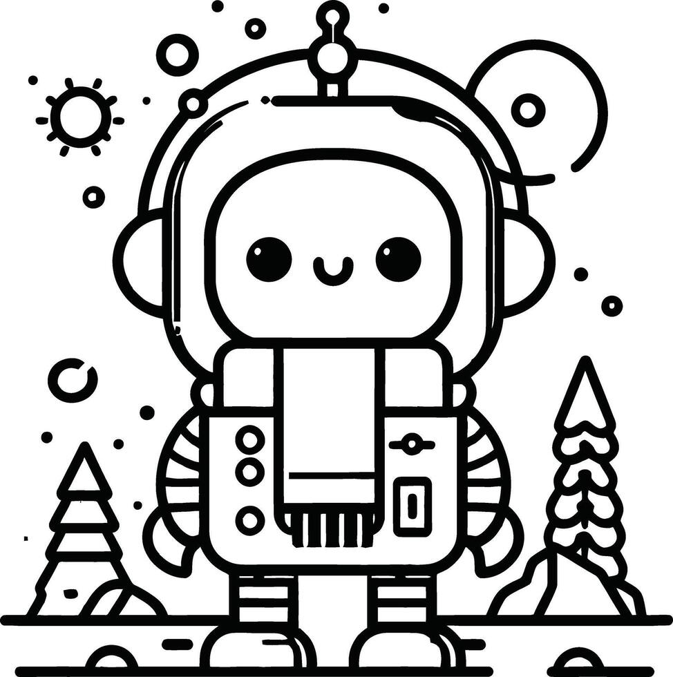 A cartoon astronaut in space coloring page vector