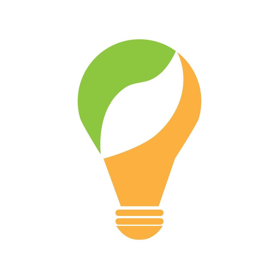 a green and orange light bulb with a leaf inside, vector