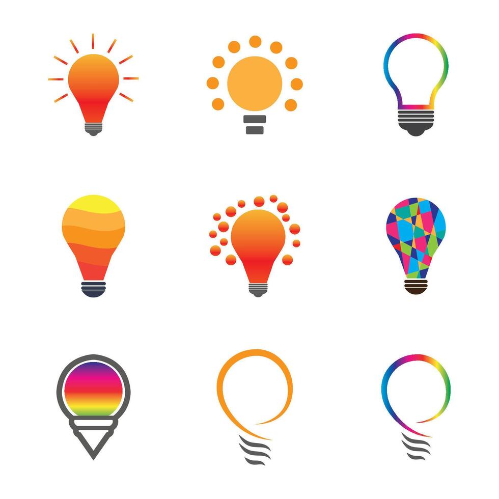 a set of colorful light bulbs with different shapes and colors vector