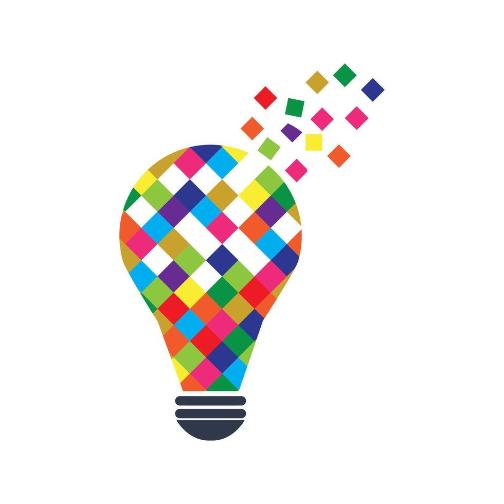 a colorful light bulb with squares coming out of it, colorful ideas, vector